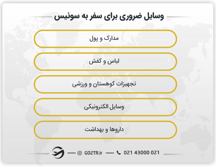 وسایل ضروری برای سفر به سوئیس