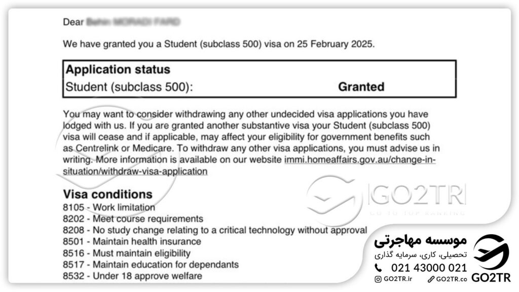 اخذ ویزای تحصیلی استرالیا توسط کارشناسان GO2TR
