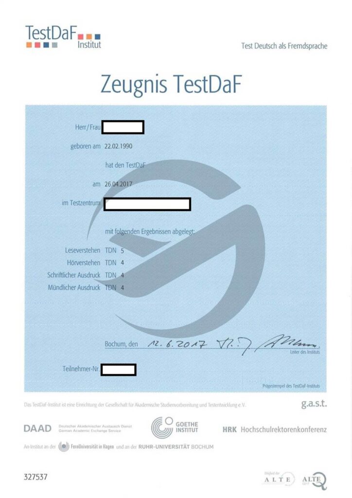 نمونه مدرک آزمون Testdaf