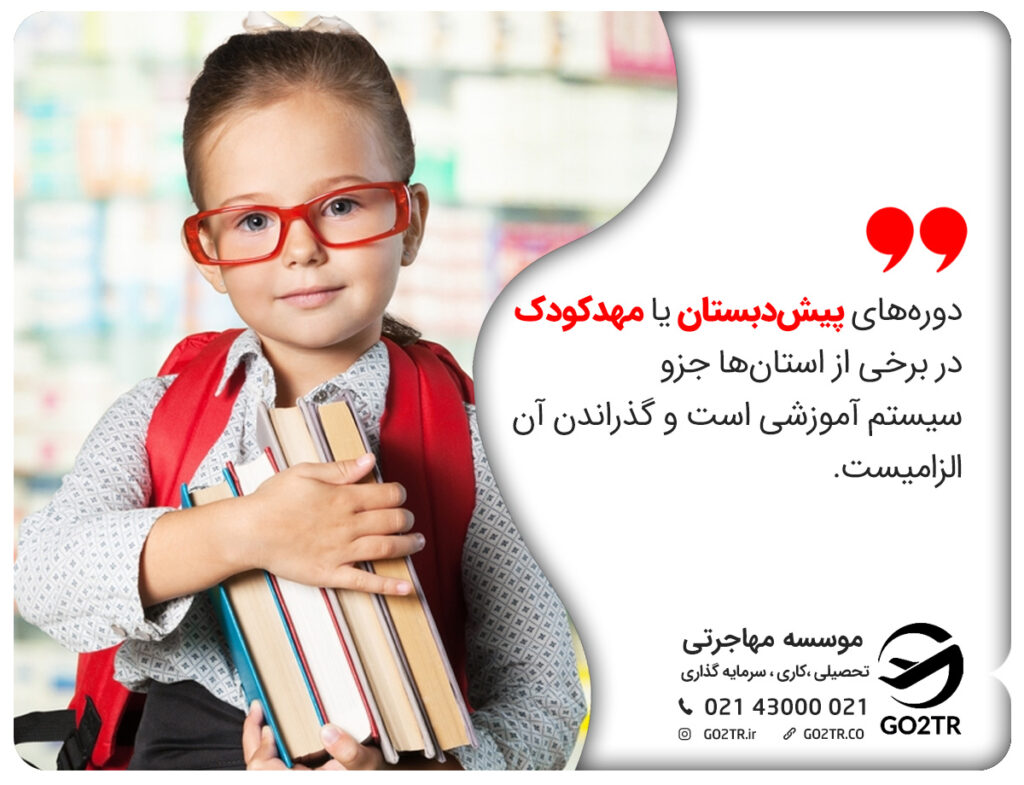 دوره‌های پیش‌دبستان یا مهدکودک در برخی از استان‌ها جزو سیستم آموزشی کانادا است و گذراندن آن الزامیست.