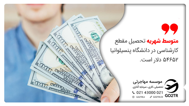 متوسط شهریه تحصیل مقطع کارشناسی در دانشگاه پنسیلوانیا 54652 دلار است.