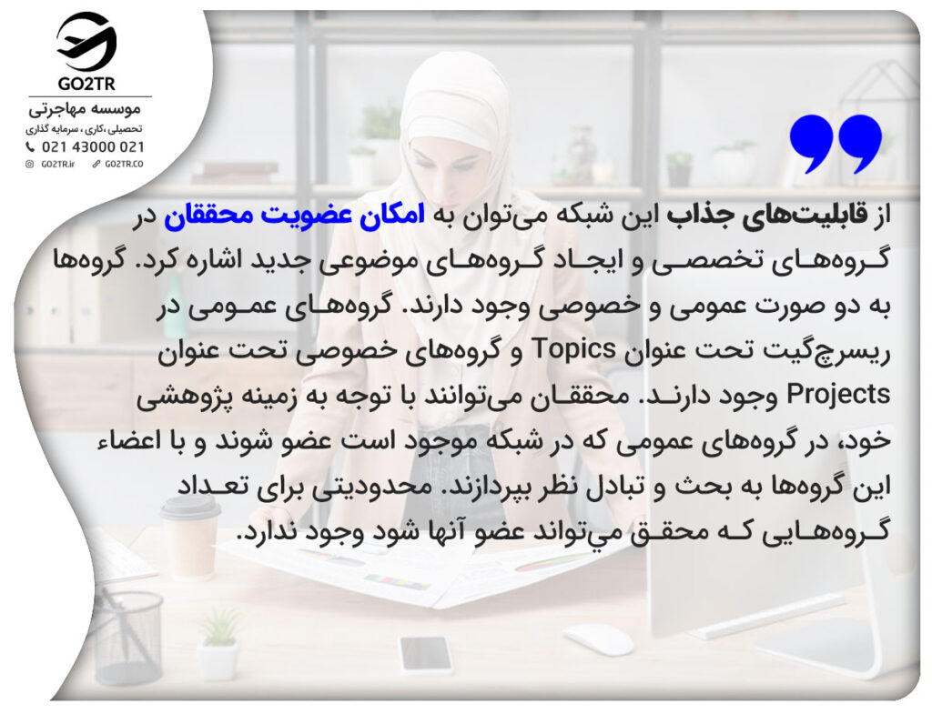 قابلیتهای شبکه اجتماعی ریسرچ گیت