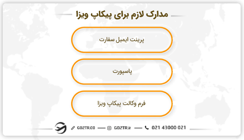 مدارک لازم برای پیکاپ ویزا