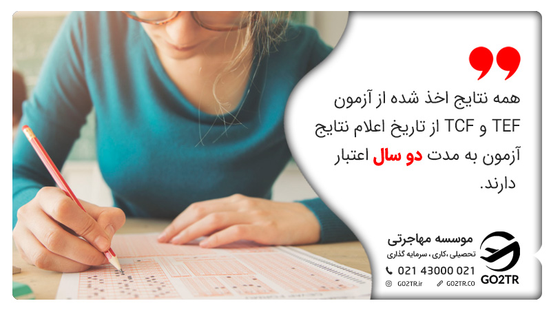 مدت زمان اعتبار آزمون TEF