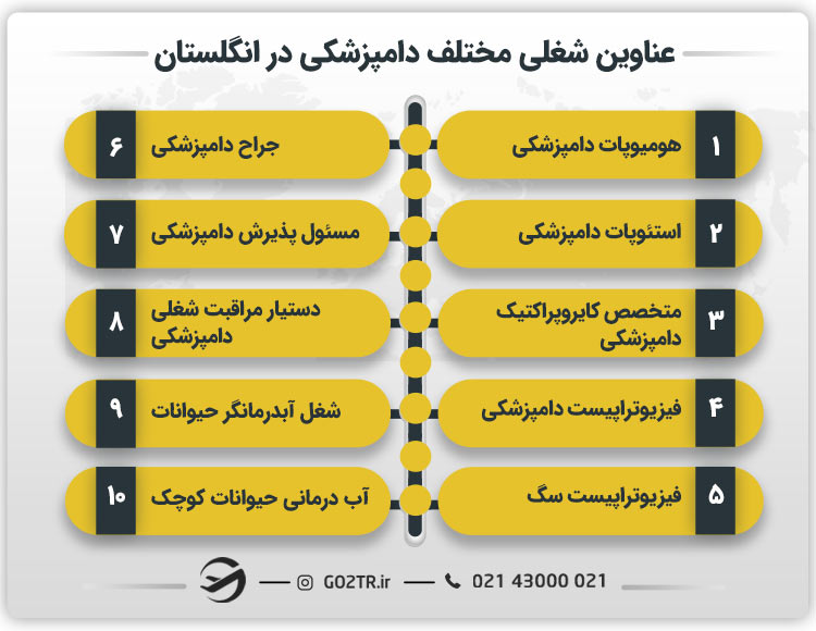 عناوین شغلی مختلف دامپزشکی در انگلستان