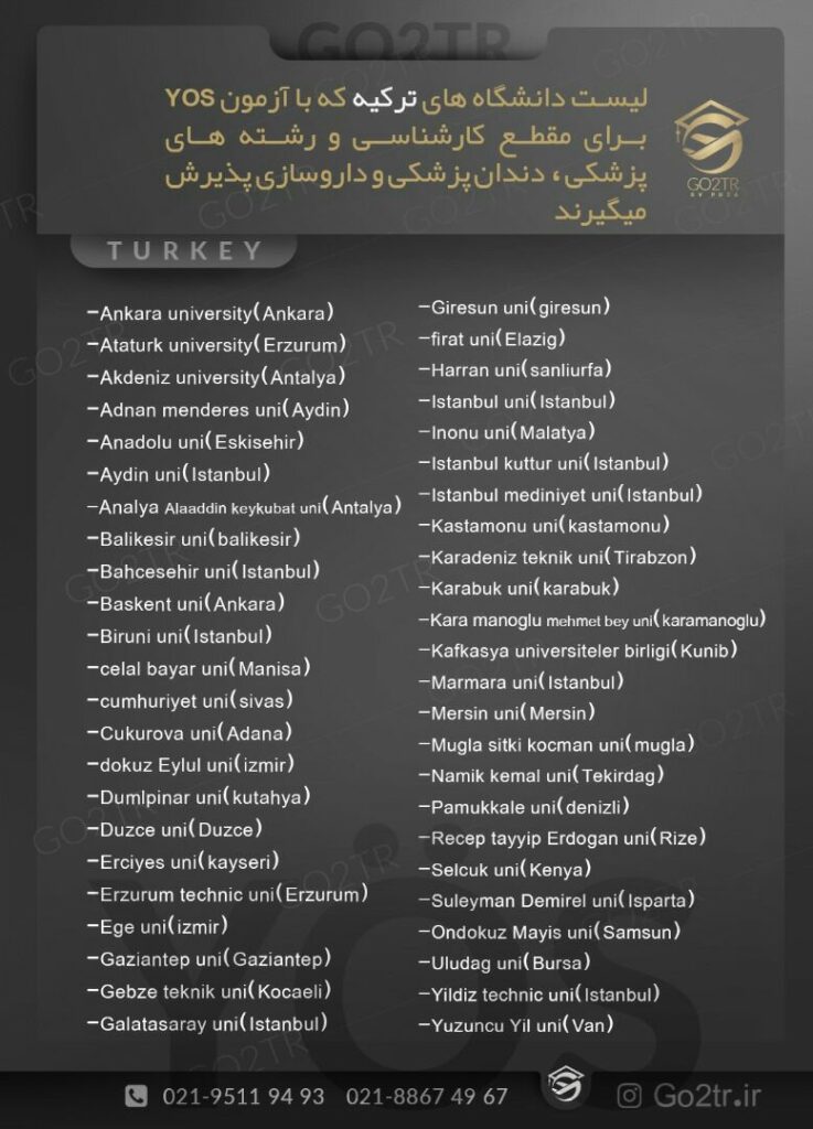اینفوگرافی اخذ پذیرش در ترکیه با آزمون YOS