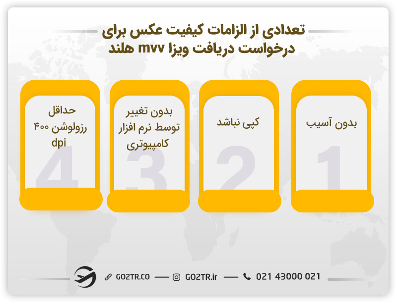 تعدادی از الزامات کیفیت عکس برای درخواست دریافت ویزای mvv هلند