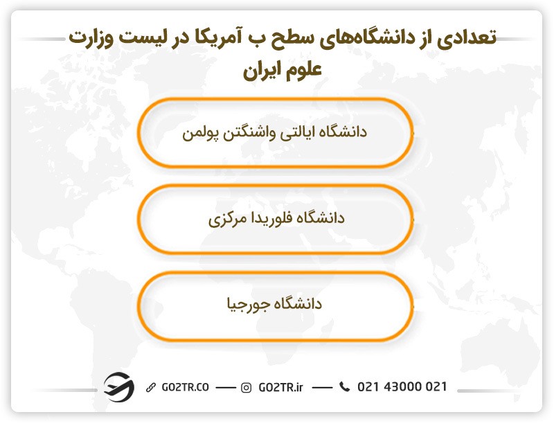 تعدادی از دانشگاههای سطح ب آمریکا در لیست وزارت علوم