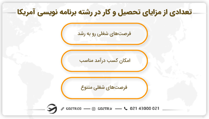 تعدادی از مزایای تحصیل و کار در رشته برنامه نویسی آمریکا
