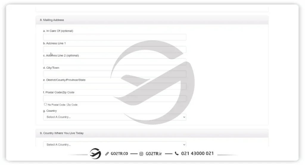 تکمیل اطلاعات پستی در فرم Lottery 2026