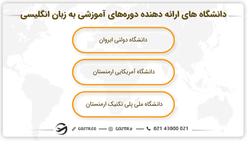دانشگاه های ارائه دهنده دورههای آموزشی به زبان انگلیسی در ارمنستان