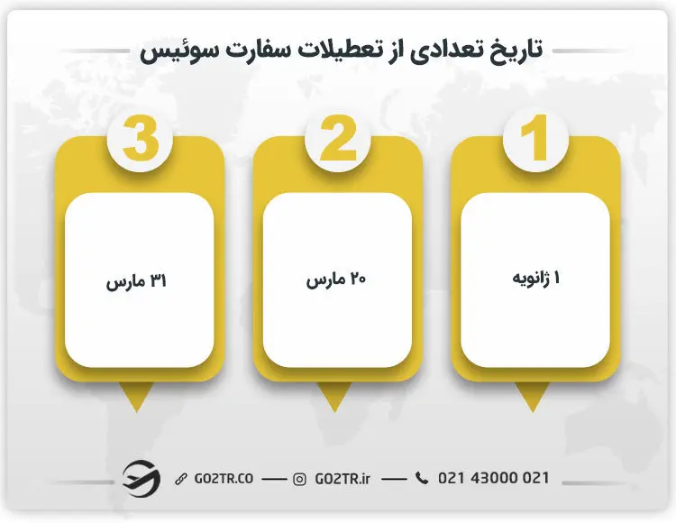 تاریخ تعدادی از تعطیلات سفارت سوئیس