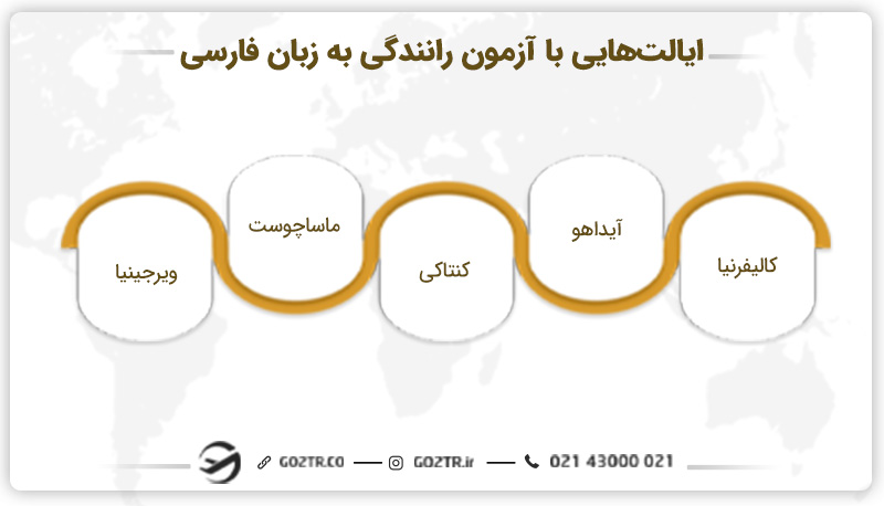 ایالت هایی که آزمون رانندگی فارسی دارند