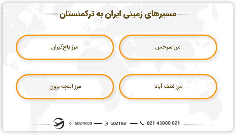 مسیرهای زمینی ایران به ترکمنستان