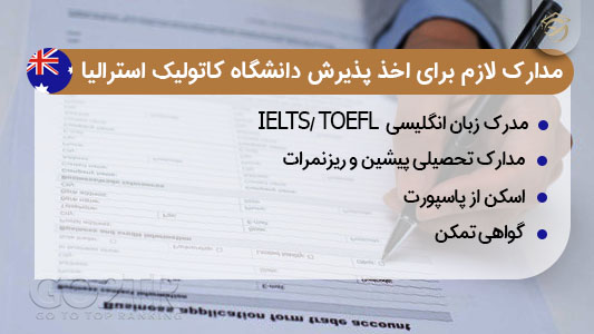 مدارک لازم جهت پذیرش در دانشگاه کاتولیک استرالیا